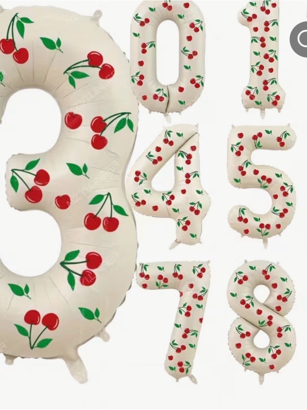 Two Cream Cherry Number Foil Balloon #1 and #3- Home Party Supplies